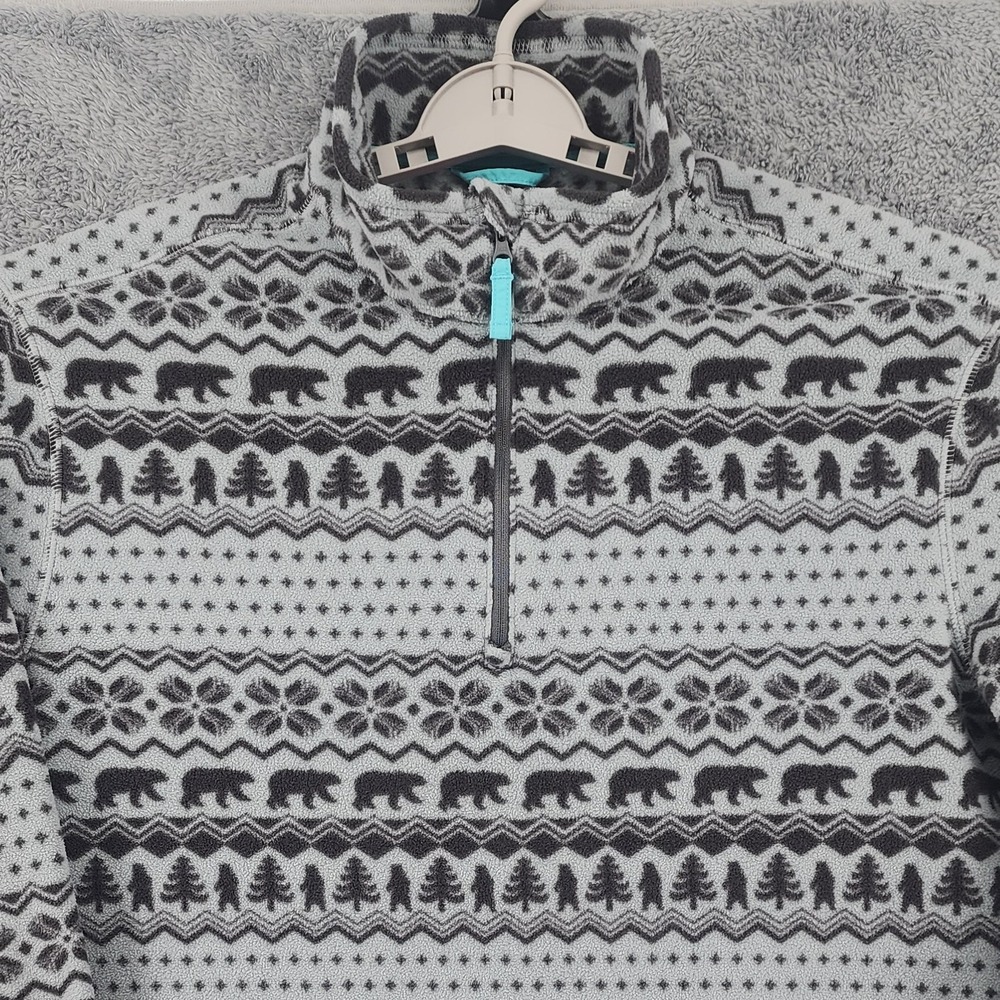 Chubbies Pullover Mens L Gray Fair Isle 1/4 Zip Fleece Bear Tree Thick Outdoor